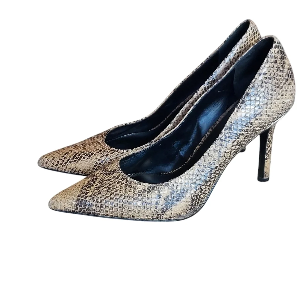 Lauren Ralph Lauren Snakeskin Embossed Leather Pointed Toe Stilletto Heels